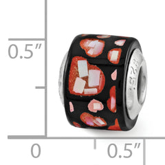 Sterling Silver 925 Mosaic Bead with Red/Black MOP Hearts Elegant Design