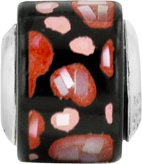 Sterling Silver 925 Mosaic Bead with Red/Black MOP Hearts Elegant Design