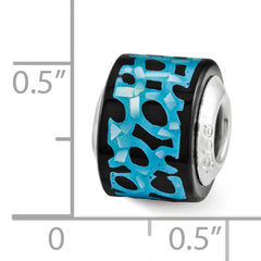 Sterling Silver Mother of Pearl Mosaic Bead with Blue-Black Accents