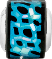 Sterling Silver Mother of Pearl Mosaic Bead with Blue-Black Accents