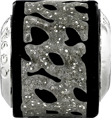 Sterling Silver 925 Mosaic Glitter Bead with Black and Silver Sparkle