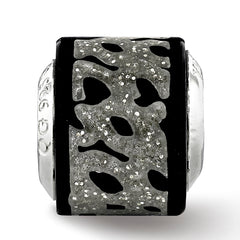Sterling Silver 925 Mosaic Glitter Bead with Black and Silver Sparkle