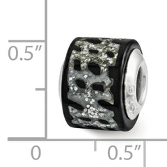 Sterling Silver 925 Mosaic Glitter Bead with Black and Silver Sparkle