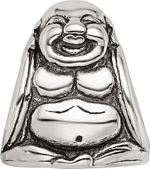 Sterling Silver 925 Buddha Bead with Antiqued Finish Solid Cast Design