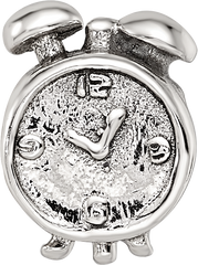 Sterling Silver 925 Alarm Clock Themed Bead with Antiqued Finish