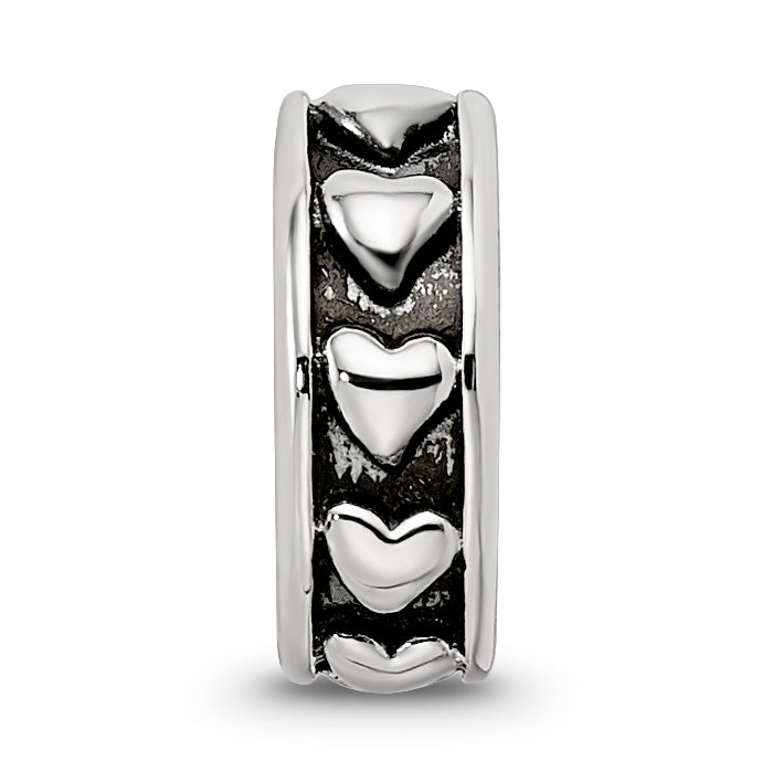 Sterling Silver Reflections Antiqued Hearts Gripper Bead