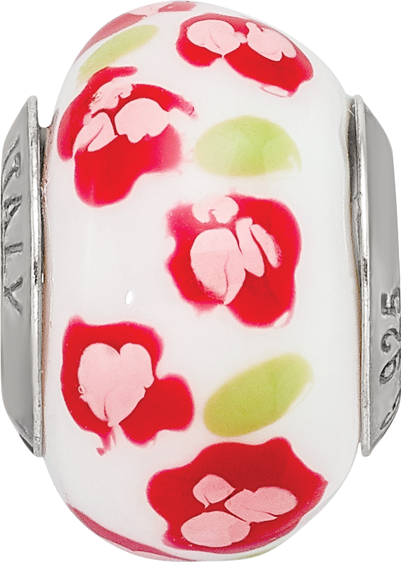 Sterling Silver Reflections Red/Pink Flower Italian Glass Bead