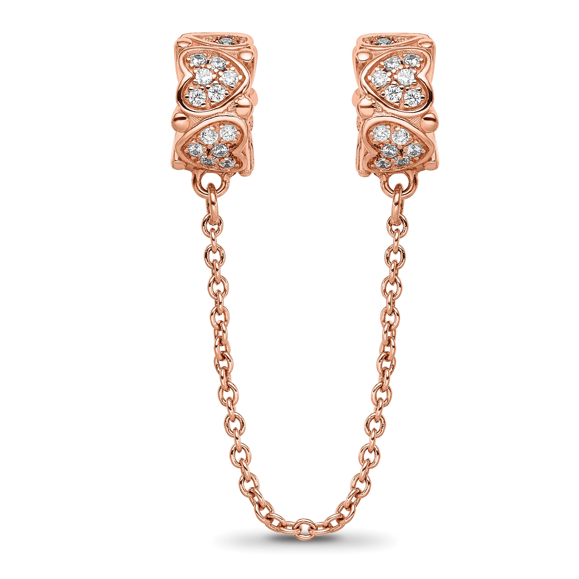 Sterling Silver Reflections Rose Gold-plated CZ Security Chain Heart Beads