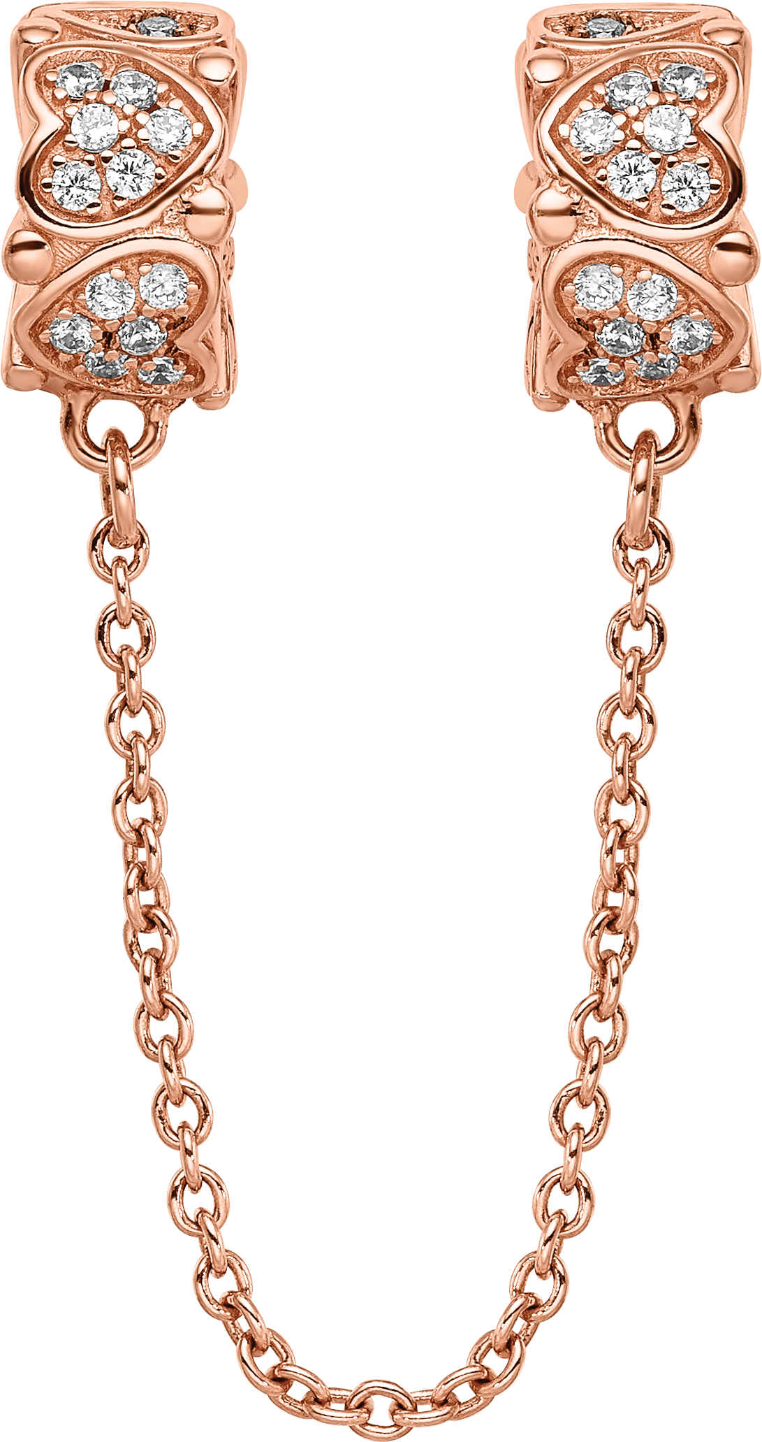 Sterling Silver Reflections Rose Gold-plated CZ Security Chain Heart Beads