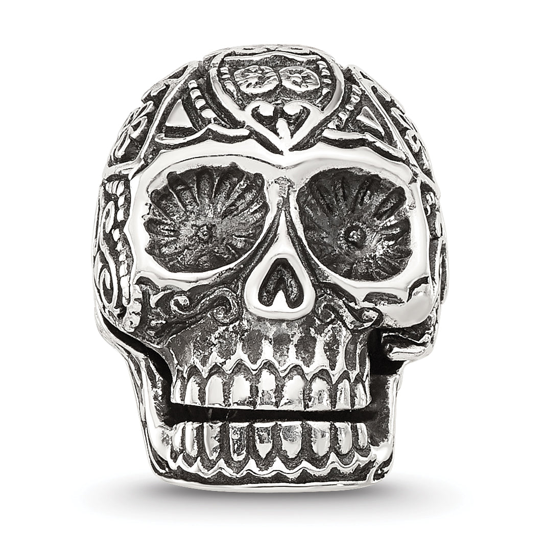 Sterling Silver Reflections Antiqued Mexican Skull Hinged Bead