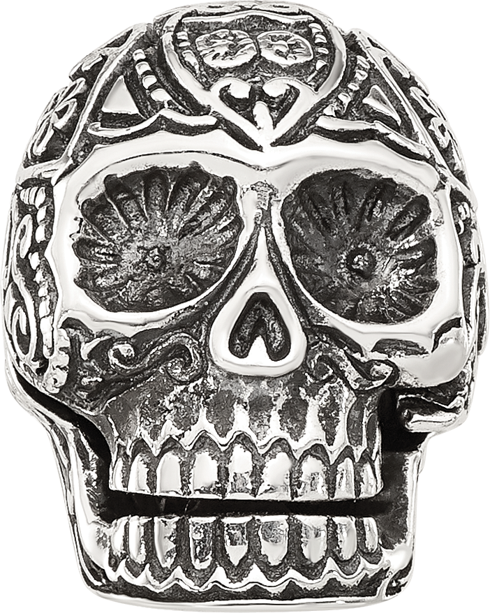 Sterling Silver Reflections Antiqued Mexican Skull Hinged Bead