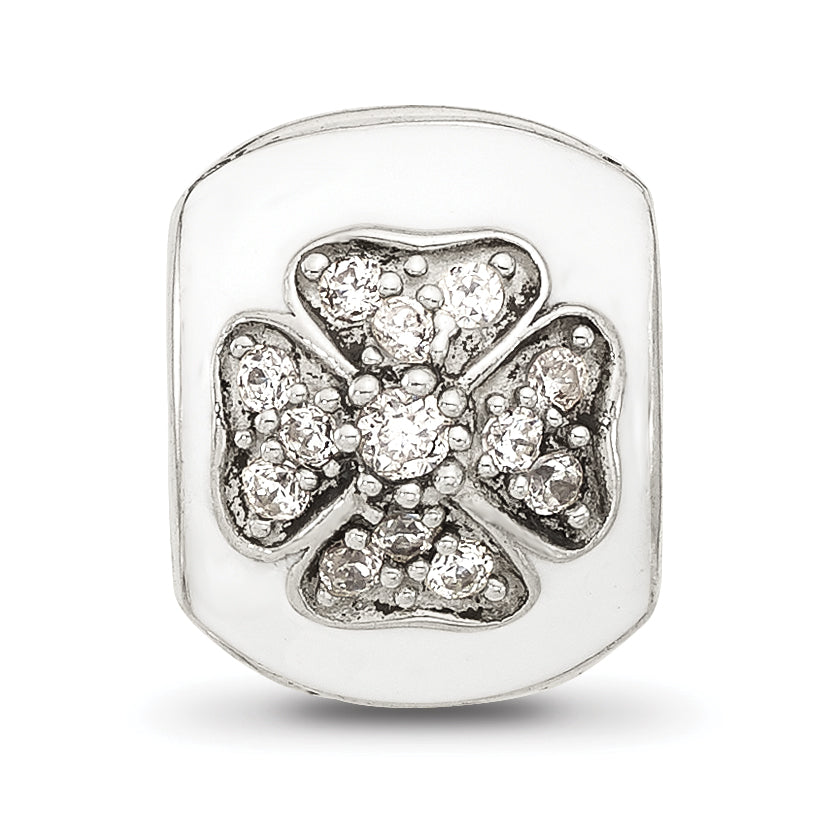 Sterling Silver Reflections White Enamel and CZ Floral Clip Bead