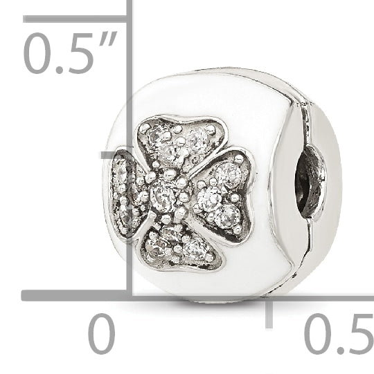 Sterling Silver Reflections White Enamel and CZ Floral Clip Bead