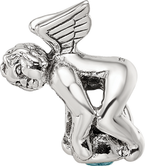 Sterling Silver March CZ Antiqued Bead with Blue Stone Essence