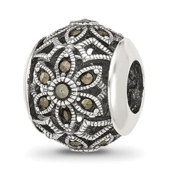Sterling Silver Reflections Antiqued Floral Marcasite Bead