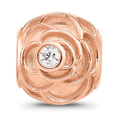Sterling Silver Reflections Rose Gold-plated CZ Floral Rose Bead