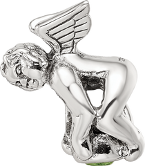 Sterling Silver 925 Antiqued August Green CZ Bead Elegant Birthstone Charm