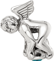 Sterling Silver 925 Antiqued Bead with Blue CZ Stone Elegant Casted Design