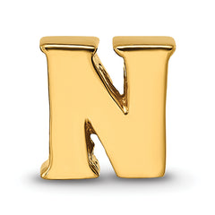 Gold-Plated Sterling Silver Letter N Bead Polished Alphabet Charm