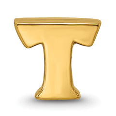Sterling Silver Gold-Plated Letter T Bead with Polished Finish