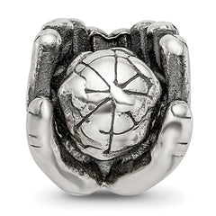 Sterling Silver 925 World in Hands Bead with Antiqued Finish Solid, Themed Design
