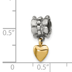 Sterling Silver & 14K Gold Heart Dangle Bead with Antique Finish