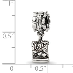Sterling Silver 925 Love Note Dangle Bead with Antiqued Finish Charm
