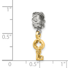 Sterling Silver & 14K Gold Dangle Bead with Key Charm and Antiqued Finish