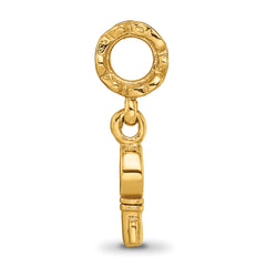 Sterling Silver 14K Gold-Plated Key Dangle Bead with Hearts Polished Finish