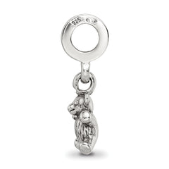 Sterling Silver 925 Teddy Bear Dangle Bead with Antiqued Finish