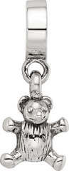 Sterling Silver 925 Teddy Bear Dangle Bead with Antiqued Finish