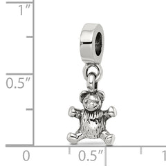 Sterling Silver 925 Teddy Bear Dangle Bead with Antiqued Finish