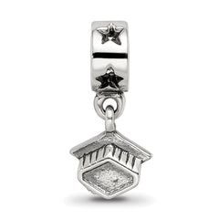 Sterling Silver 925 Dangle Bead with Antiqued Graduation Cap Design