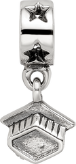 Sterling Silver 925 Dangle Bead with Antiqued Graduation Cap Design