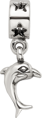 Sterling Silver 925 Dolphin Dangle Bead with Antiqued Finish