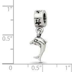 Sterling Silver 925 Dolphin Dangle Bead with Antiqued Finish