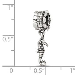 Sterling Silver 925 Seahorse Dangle Bead with Antiqued Finish, Solid Charm Design