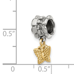 Sterling Silver & 14K Gold Butterfly Dangle Bead with Antiqued Finish