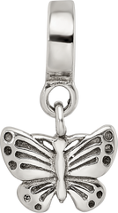 Sterling Silver 925 Butterfly Dangle Bead with Antiqued Finish Elegant, Solid Design