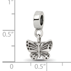 Sterling Silver 925 Butterfly Dangle Bead with Antiqued Finish Elegant, Solid Design