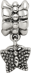 Sterling Silver 925 Butterfly Dangle Bead with Antiqued Finish, Casted, Solid Design