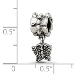 Sterling Silver 925 Butterfly Dangle Bead with Antiqued Finish, Casted, Solid Design