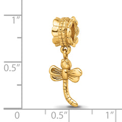 Sterling Silver Gold-Plated Dragonfly Dangle Bead with Polished Finish