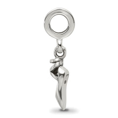 Sterling Silver 925 Ballet Slipper Dangle Bead with Antiqued Finish