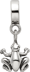 Sterling Silver 925 Frog Dangle Bead with Antiqued Finish Solid Cast Design