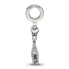 Sterling Silver 925 Giraffe Dangle Bead with Antiqued Finish
