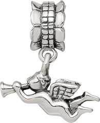 Sterling Silver 925 Angel Dangle Bead with Antiqued Finish Solid Cast Design