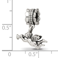 Sterling Silver 925 Angel Dangle Bead with Antiqued Finish Solid Cast Design
