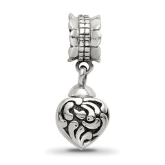 Sterling Silver 925 Heart Ash Dangle Bead with Antiqued Finish Elegant Memorial Charm