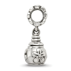 Sterling Silver 925 Floral Ash Dangle Bead with Antiqued Finish